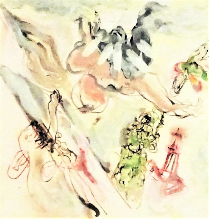 Détrempe, encre, pastels, pigments.